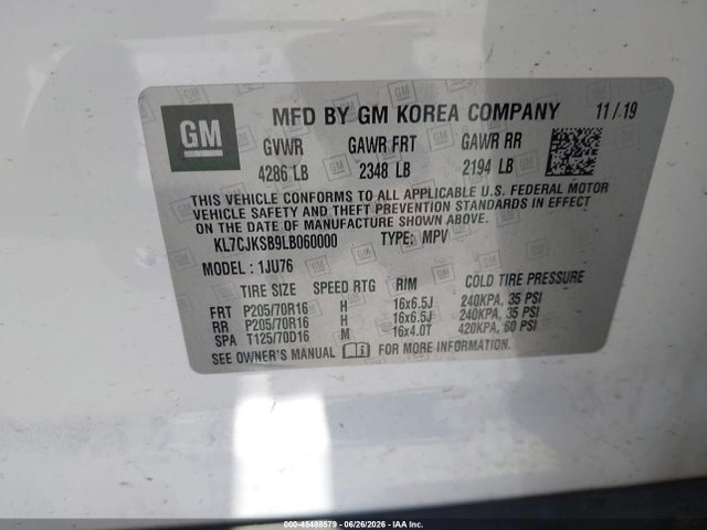 Продаж на аукціоні авто 2020 Chevrolet Trax Fwd Ls, vin: KL7CJKSB9LB060000, номер лоту: 45488579