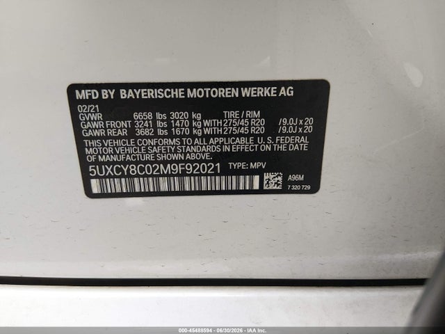 Aukcja sprzedaży 2021 Bmw X6 M50i, vin: 5UXCY8C02M9F92021, numer aukcji: 45488594
