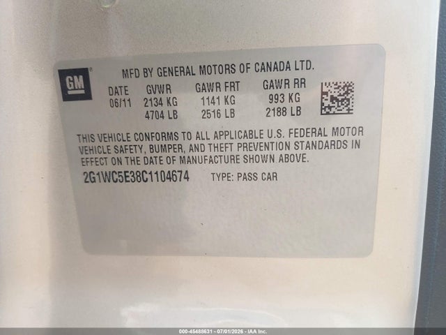 Продажа на аукционе авто 2012 Chevrolet Impala Ltz, vin: 2G1WC5E38C1104674, номер лота: 45488631