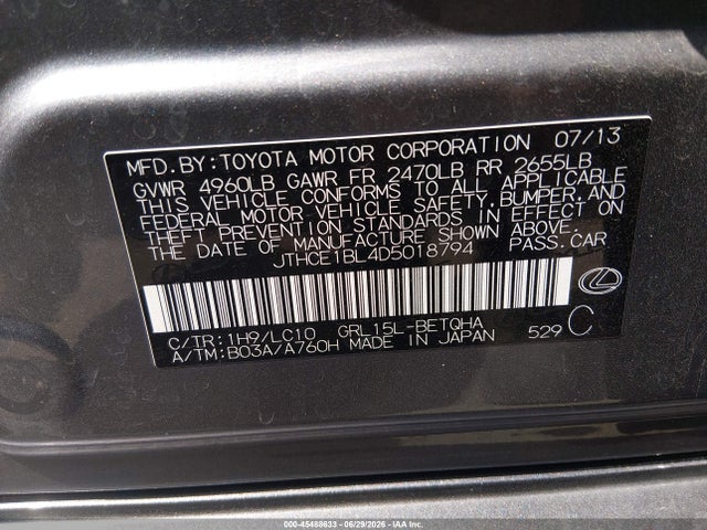 Aukcja sprzedaży 2013 Lexus Gs 350, vin: JTHCE1BL4D5018794, numer aukcji: 45488633