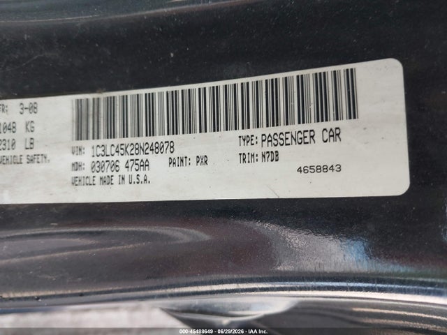 Продаж на аукціоні авто 2008 Chrysler Sebring Lx, vin: 1C3LC45K28N248078, номер лоту: 45488649