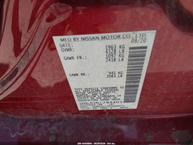 Продаж на аукціоні авто 2020 Nissan Altima Sr Fwd, vin: 1N4BL4CV8LC284405, номер лоту: 45488664