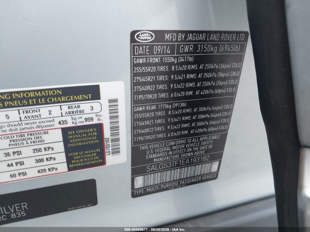 Продаж на аукціоні авто 2014 Land Rover Range Rover 5.0l V8 Supercharged, vin: SALGS3TF1EA193182, номер лоту: 45488671