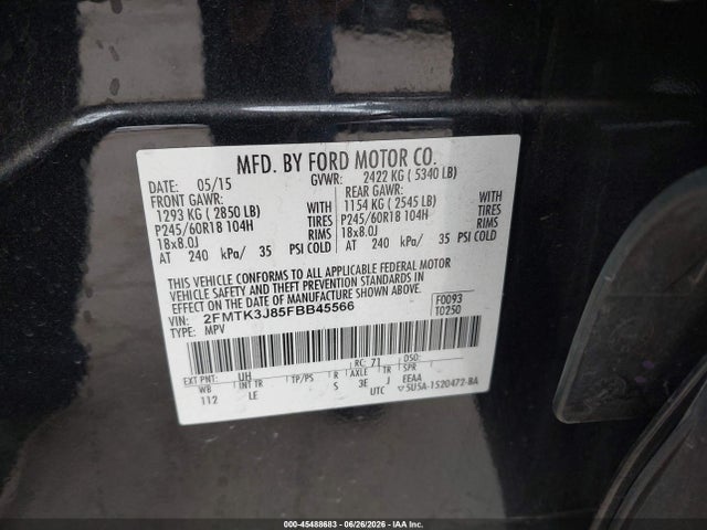 Продажа на аукционе авто 2015 Ford Edge Sel, vin: 2FMTK3J85FBB45566, номер лота: 45488683