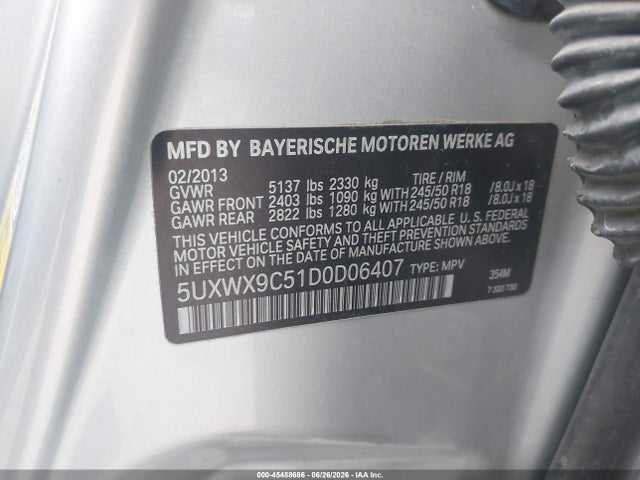 2013 Bmw X3 Xdrive28i მანქანა იყიდება აუქციონზე, vin: 5UXWX9C51D0D06407, აუქციონის ნომერი: 45488686