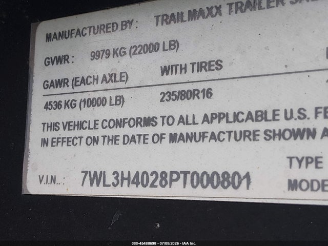2023 Trailmaxx 40' Goosenck Trailer მანქანა იყიდება აუქციონზე, vin: 7WL3H4028PT000801, აუქციონის ნომერი: 45488698