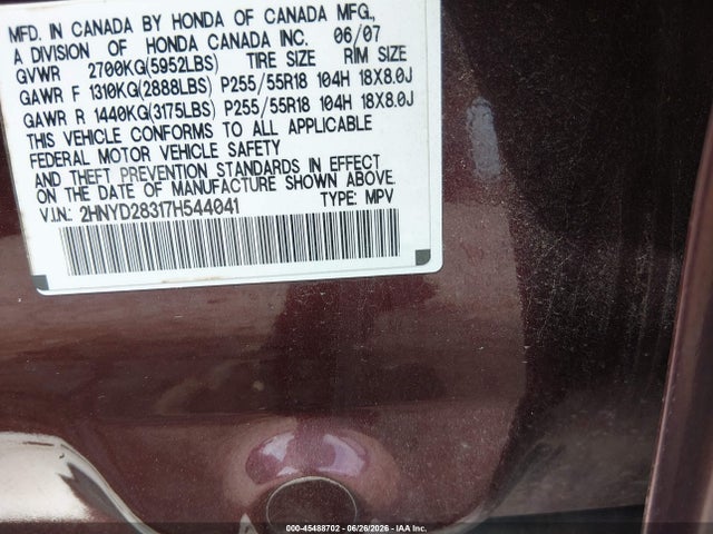 Продаж на аукціоні авто 2007 Acura Mdx Technology Package, vin: 2HNYD28317H544041, номер лоту: 45488702