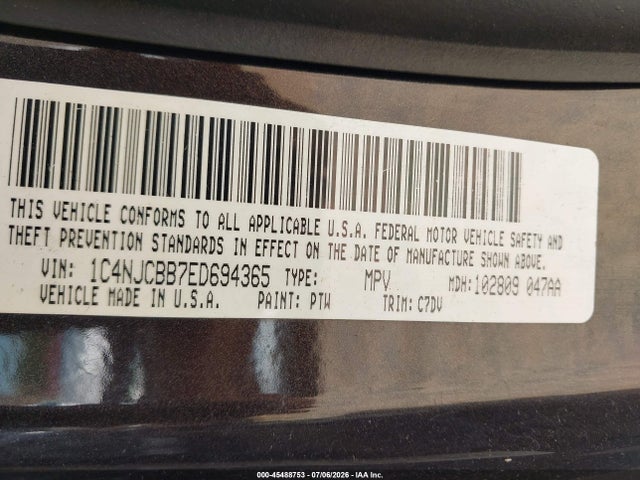 45488753 :رقم المزاد ، 1C4NJCBB7ED694365 vin ، 2014 Jeep Compass Sport مزاد بيع