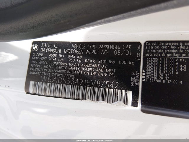 Продажа на аукционе авто 2001 Bmw 330ci, vin: WBABS53491EV87542, номер лота: 45488762