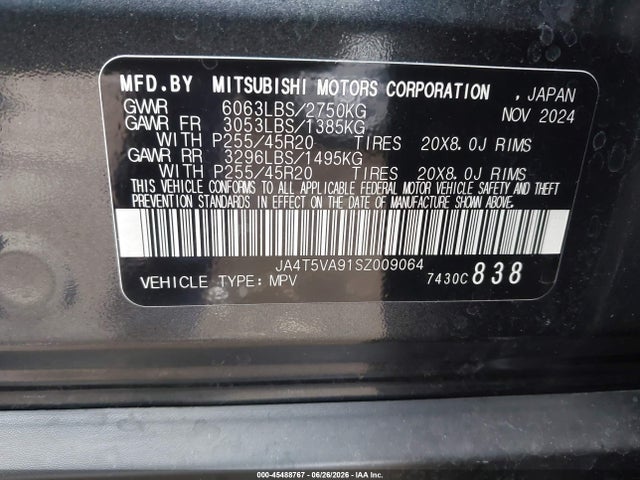 Aukcja sprzedaży 2025 Mitsubishi Outlander Phev Se S-awc, vin: JA4T5VA91SZ009064, numer aukcji: 45488767