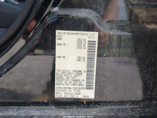 1N4BL4BV8NN387400 Nissan Altima S Fwd