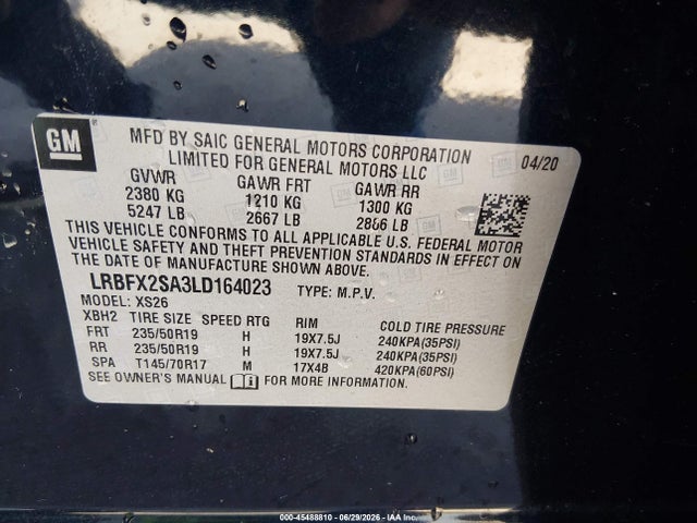 Продажа на аукционе авто 2020 Buick Envision Awd Essence, vin: LRBFX2SA3LD164023, номер лота: 45488810