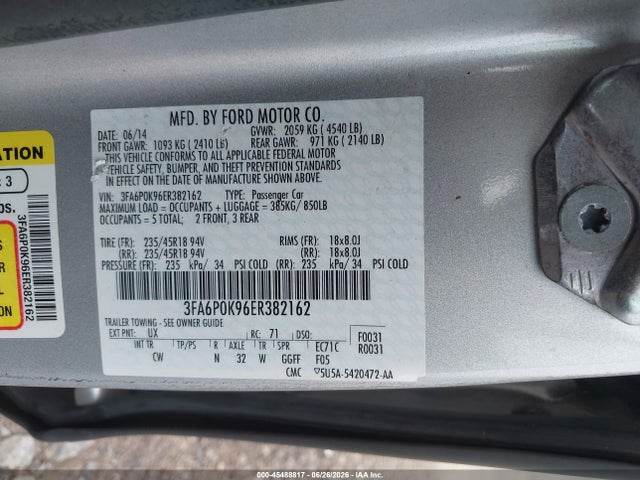 Продажа на аукционе авто 2014 Ford Fusion Titanium, vin: 3FA6P0K96ER382162, номер лота: 45488817
