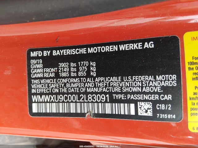 Aukcja sprzedaży 2020 Mini Hardtop Cooper S, vin: WMWXU9C00L2L83091, numer aukcji: 45488893