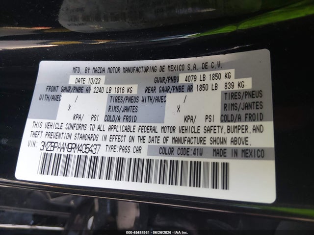 Aukcja sprzedaży 2024 Mazda Mazda3 2.5 S, vin: 3MZBPAAM9RM405437, numer aukcji: 45488961