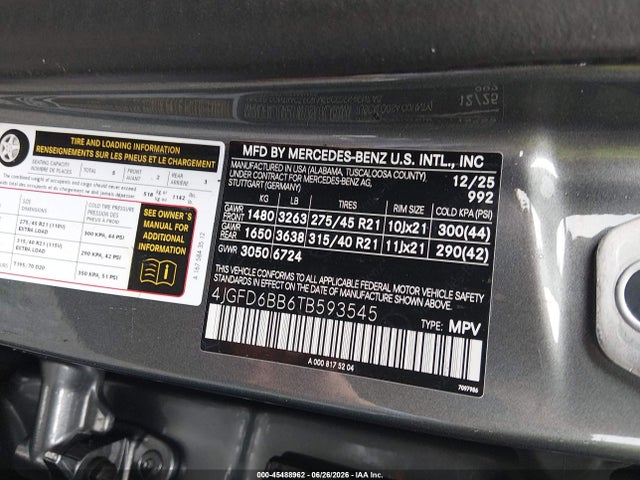 Aukcja sprzedaży 2026 Mercedes-benz Amg Gle 53 Coupe 4matic+, vin: 4JGFD6BB6TB593545, numer aukcji: 45488962