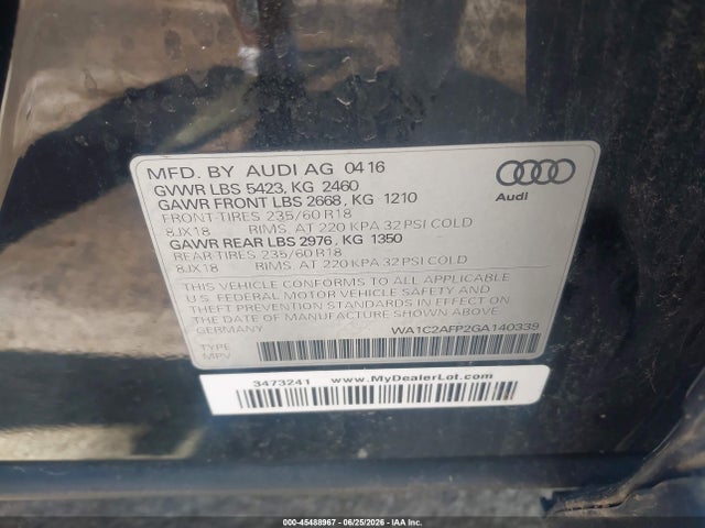 Audi Q5 2.0t Premium 2016 WA1C2AFP2GA140339 Image 9
