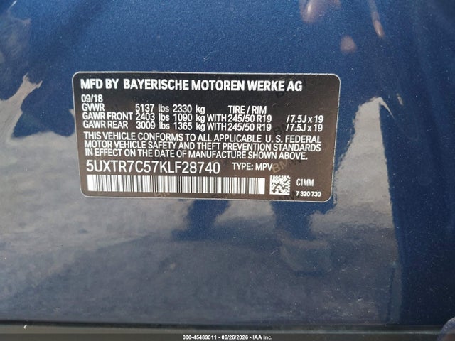 2019 Bmw X3 Sdrive30i მანქანა იყიდება აუქციონზე, vin: 5UXTR7C57KLF28740, აუქციონის ნომერი: 45489011