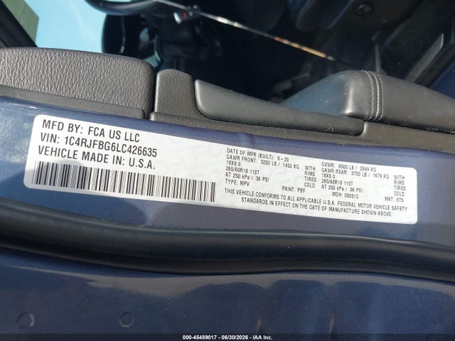 Aukcja sprzedaży 2020 Jeep Grand Cherokee Limited 4x4, vin: 1C4RJFBG6LC426635, numer aukcji: 45489017