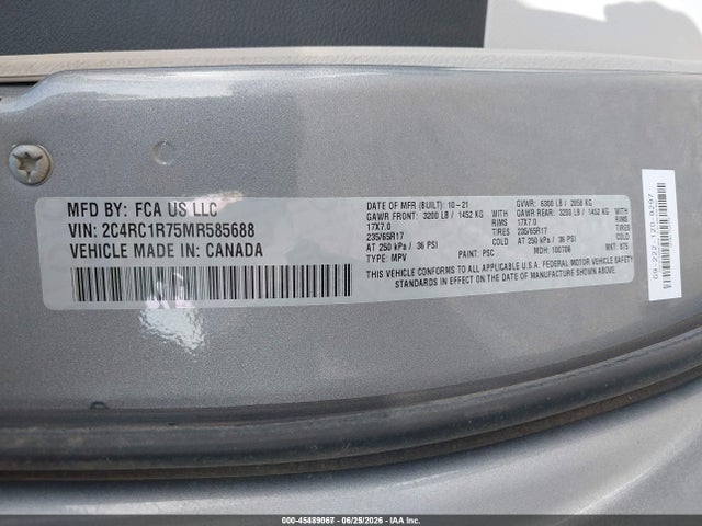 Aukcja sprzedaży 2021 Chrysler Pacifica Hybrid Touring, vin: 2C4RC1R75MR585688, numer aukcji: 45489067