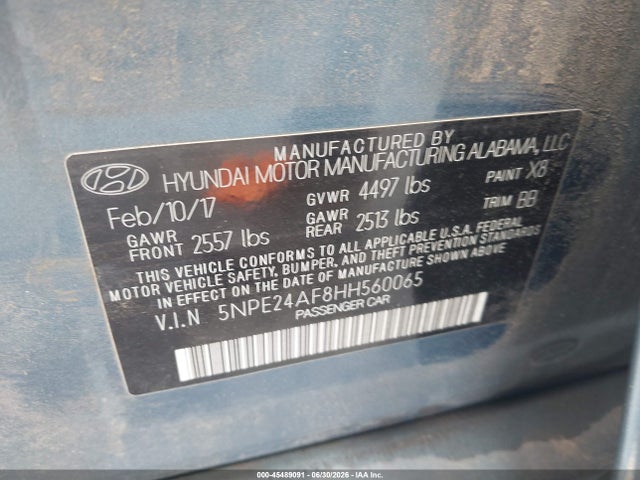 Aukcja sprzedaży 2017 Hyundai Sonata, vin: 5NPE24AF8HH560065, numer aukcji: 45489091