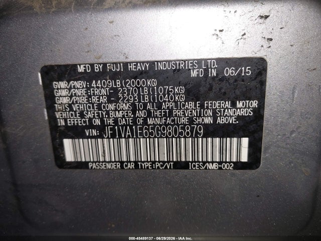 2016 Subaru Wrx Premium მანქანა იყიდება აუქციონზე, vin: JF1VA1E65G9805879, აუქციონის ნომერი: 45489137