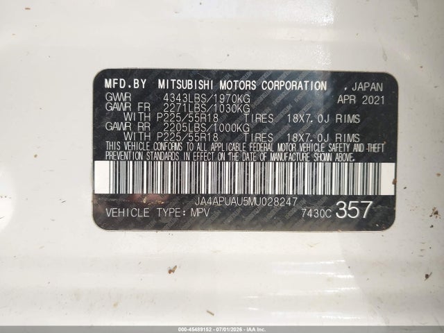 2021 Mitsubishi Outlander Sport 2.0 Es 2wd მანქანა იყიდება აუქციონზე, vin: JA4APUAU5MU028247, აუქციონის ნომერი: 45489152