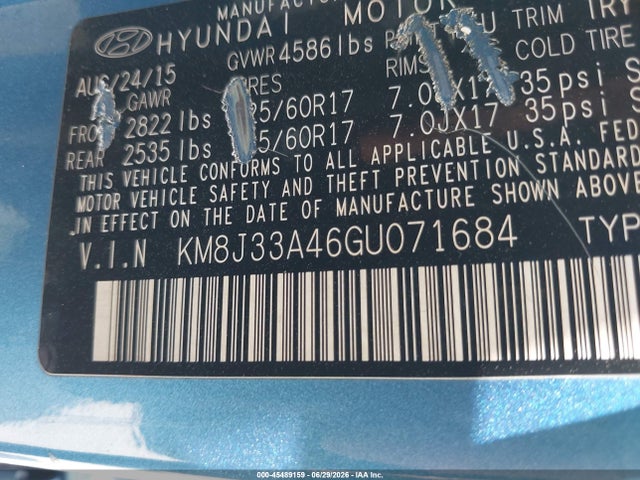 KM8J33A46GU071684 Hyundai TUCSON SE