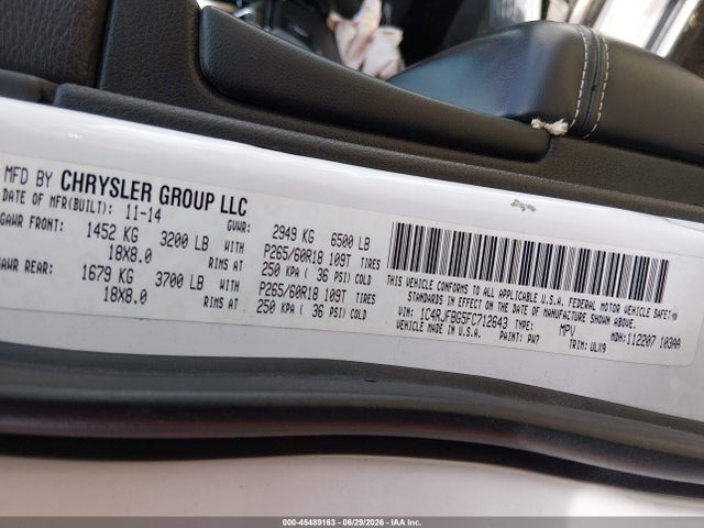 Продажа на аукционе авто 2015 Jeep Grand Cherokee Limited, vin: 1C4RJFBG5FC712643, номер лота: 45489163