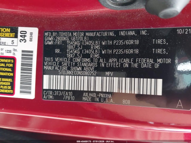 Toyota SIENNA XLE 2022 5TDJRKEC0NS080252 Image 9