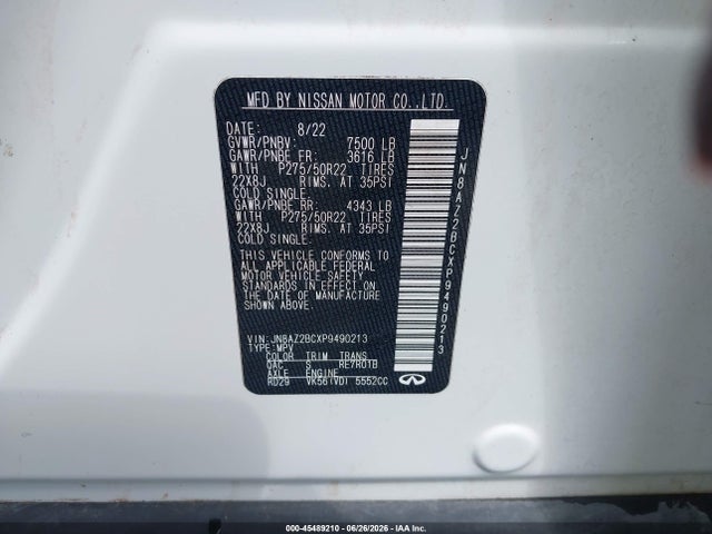 Infiniti Qx80 Sensory Awd 2023 JN8AZ2BCXP9490213 Image 9