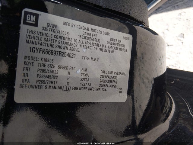 45489218 :رقم المزاد ، 1GYFK66897R254021 vin ، 2007 Cadillac Escalade Esv Standard مزاد بيع