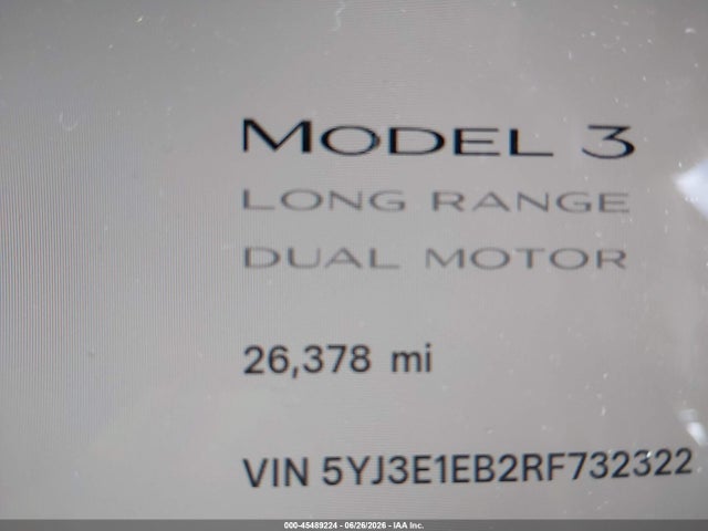 2024 Tesla Model 3 Long Range Dual Motor All-wheel Drive მანქანა იყიდება აუქციონზე, vin: 5YJ3E1EB2RF732322, აუქციონის ნომერი: 45489224