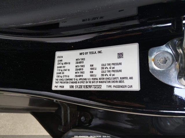 2024 Tesla Model 3 Long Range Dual Motor All-wheel Drive მანქანა იყიდება აუქციონზე, vin: 5YJ3E1EB2RF732322, აუქციონის ნომერი: 45489224