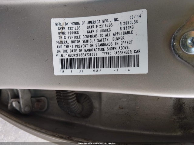 2014 Honda Accord Ex-l მანქანა იყიდება აუქციონზე, vin: 1HGCR2F85EA236061, აუქციონის ნომერი: 45489236