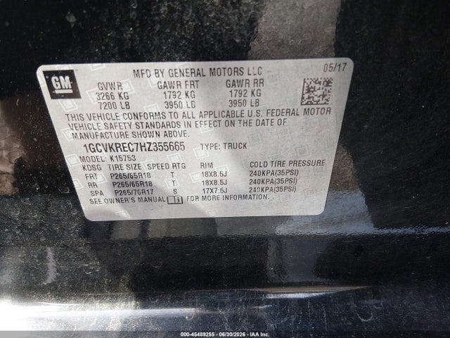 2017 Chevrolet Silverado 1500 Lt მანქანა იყიდება აუქციონზე, vin: 1GCVKREC7HZ355665, აუქციონის ნომერი: 45489255