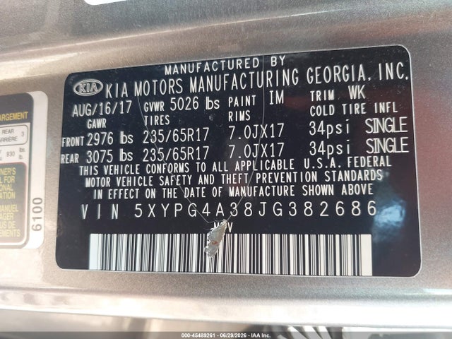 KIA Sorento 2.4l L 2018 5XYPG4A38JG382686 Image 9