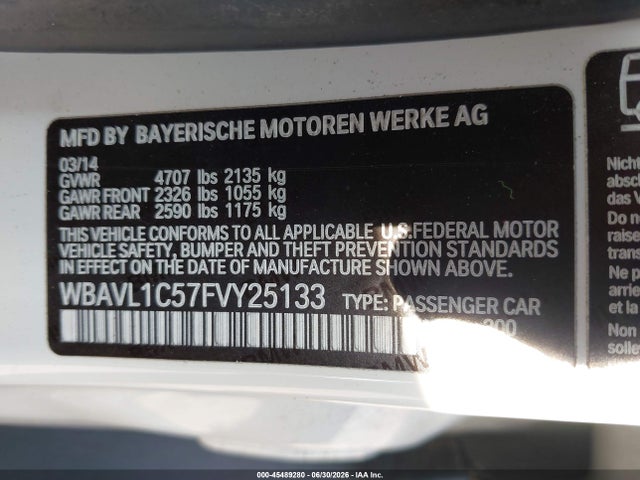 2015 Bmw X1 Xdrive28i მანქანა იყიდება აუქციონზე, vin: WBAVL1C57FVY25133, აუქციონის ნომერი: 45489280