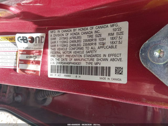 Продаж на аукціоні авто 2023 Honda Cr-v Ex Awd, vin: 2HKRS4H49PH404301, номер лоту: 45489285