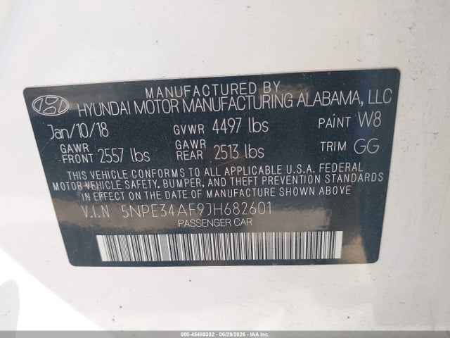 45489302 :رقم المزاد ، 5NPE34AF9JH682601 vin ، 2018 Hyundai Sonata Limited مزاد بيع