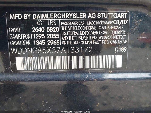 Aukcja sprzedaży 2007 Mercedes-benz S 550 4matic, vin: WDDNG86X37A133172, numer aukcji: 45489311