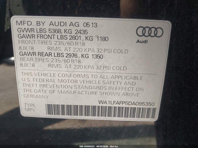 Продаж на аукціоні авто 2013 Audi Q5 2.0t Premium, vin: WA1LFAFP5DA095350, номер лоту: 45489323