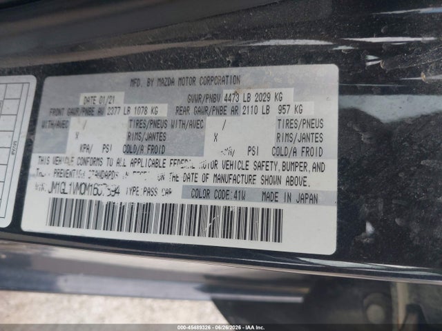 2021 Mazda Mazda6 Touring მანქანა იყიდება აუქციონზე, vin: JM1GL1VM0M1607894, აუქციონის ნომერი: 45489326