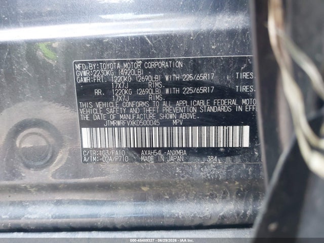JTMRWRFVXKD500045 Toyota Rav4 Hybrid Xle