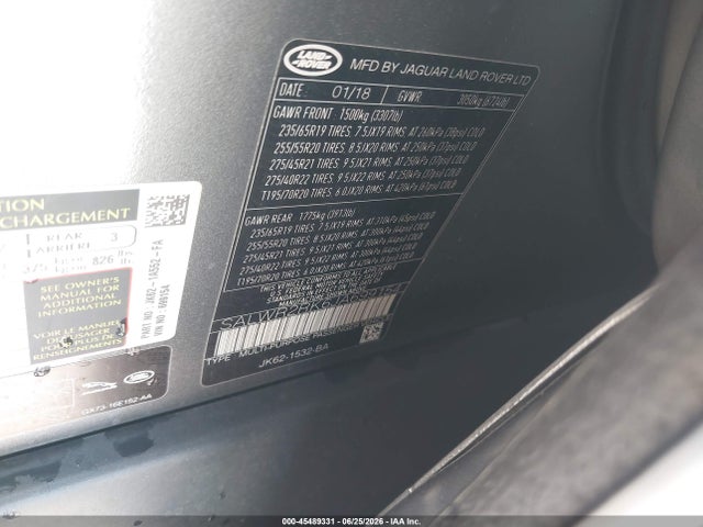 45489331 :رقم المزاد ، SALWR2RK6JA699154 vin ، 2018 Land Rover Range Rover Sport Hse Td6 مزاد بيع