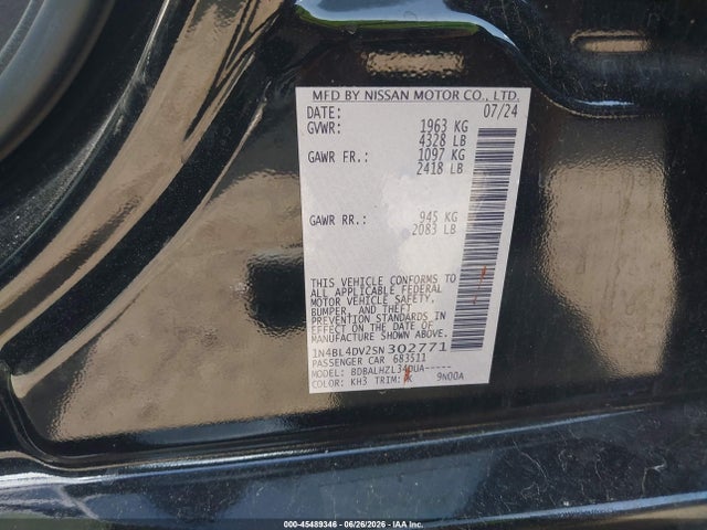 1N4BL4DV2SN302771 Nissan Altima Sv Fwd