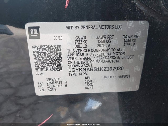 Продаж на аукціоні авто 2019 Cadillac Xt5 Standard, vin: 1GYKNARS1KZ107930, номер лоту: 45489356