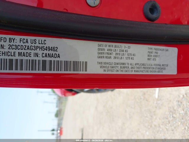 45489412 :رقم المزاد ، 2C3CDZAG3PH549462 vin ، 2023 Dodge Challenger Sxt مزاد بيع