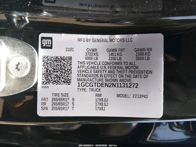 Aukcja sprzedaży 2022 Chevrolet Colorado 4wd  Short Box Z71, vin: 1GCGTDEN2N1131272, numer aukcji: 45489413
