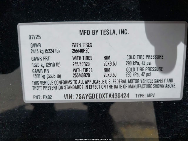 Продаж на аукціоні авто 2026 Tesla Model Y Premium Rear-wheel Drive/rear-wheel Drive, vin: 7SAYGDEDXTA439424, номер лоту: 45489418